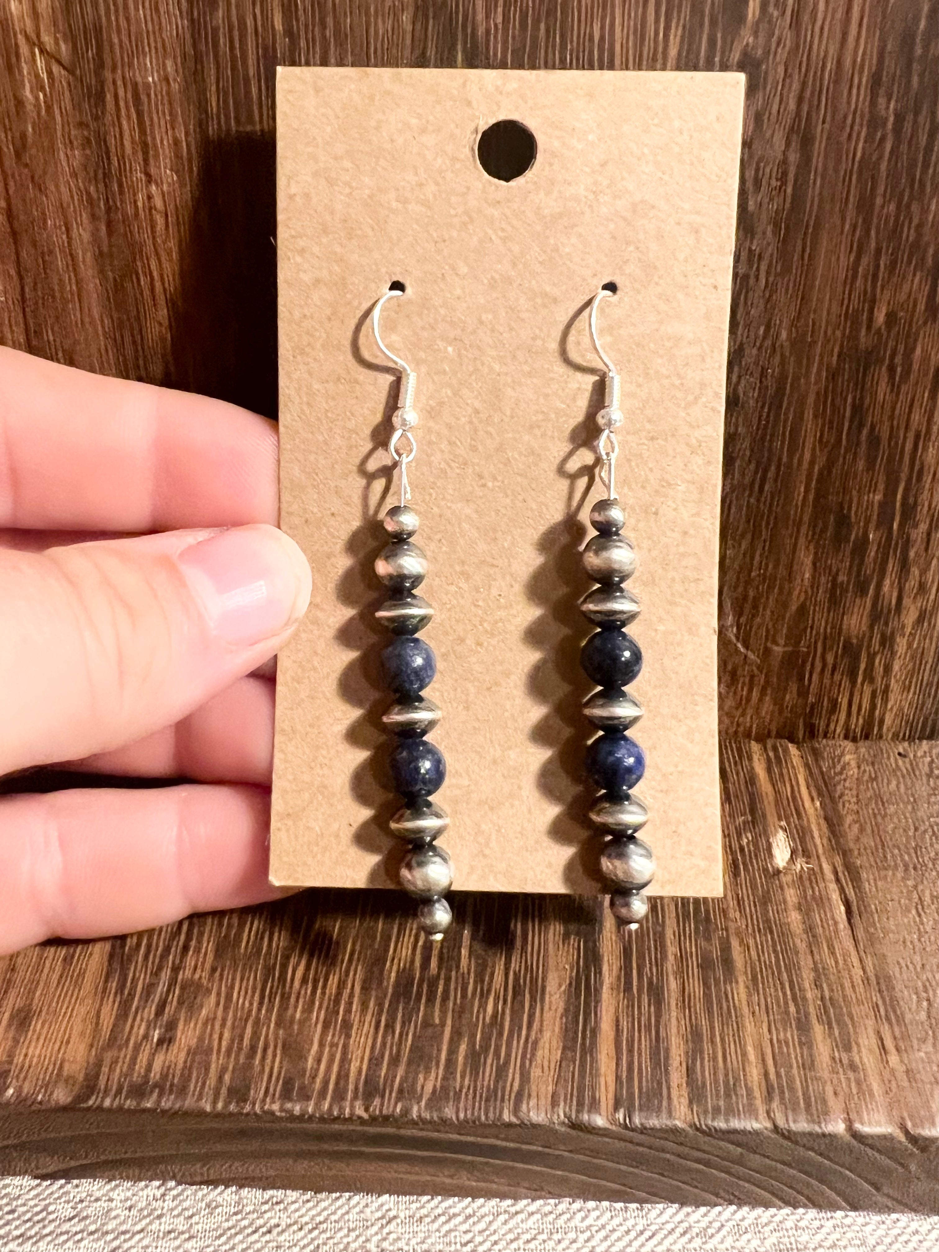 Navajo Pearl + Lapis Drop Earrings