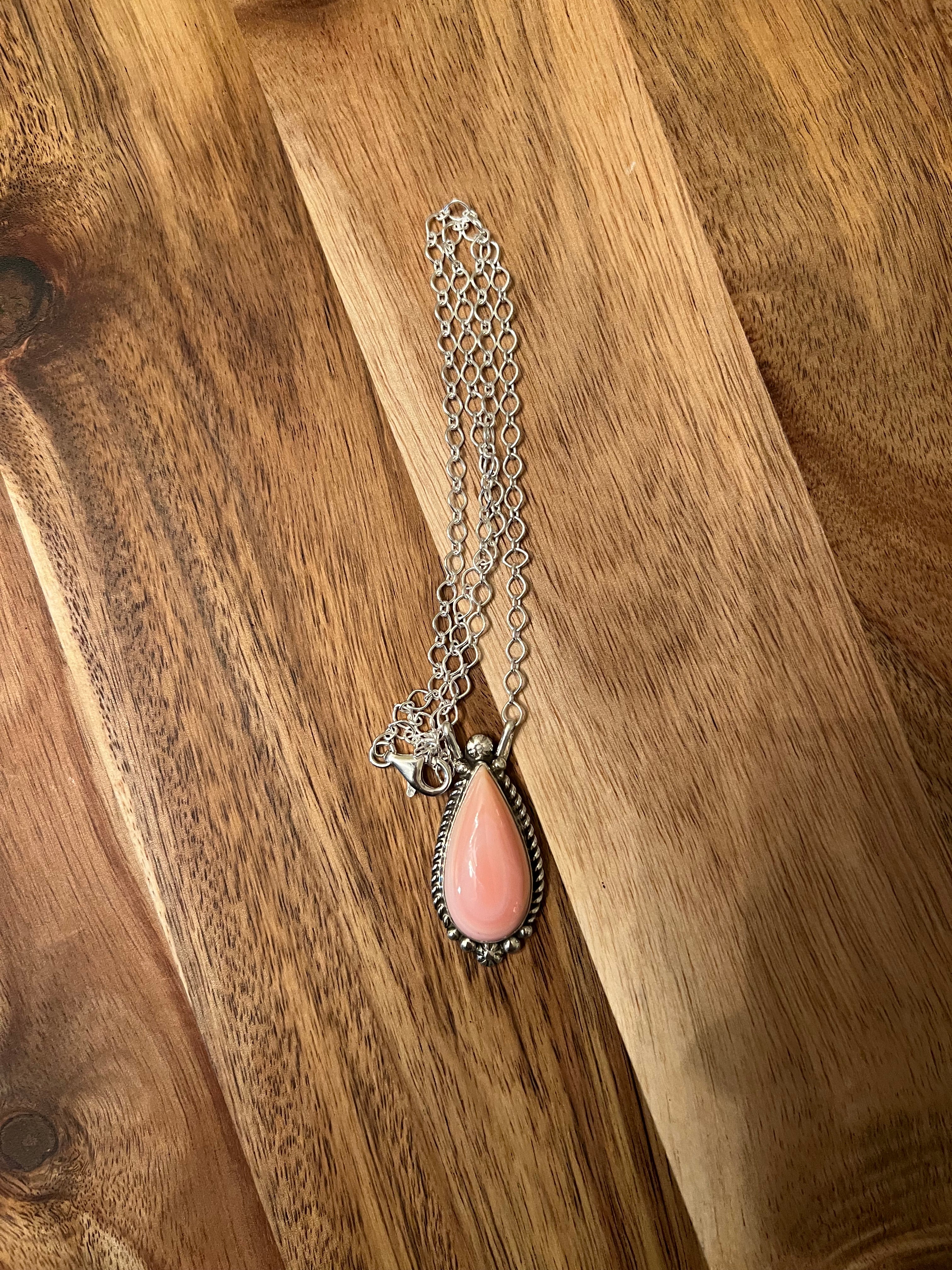 Pink Conch Teardrop Necklace