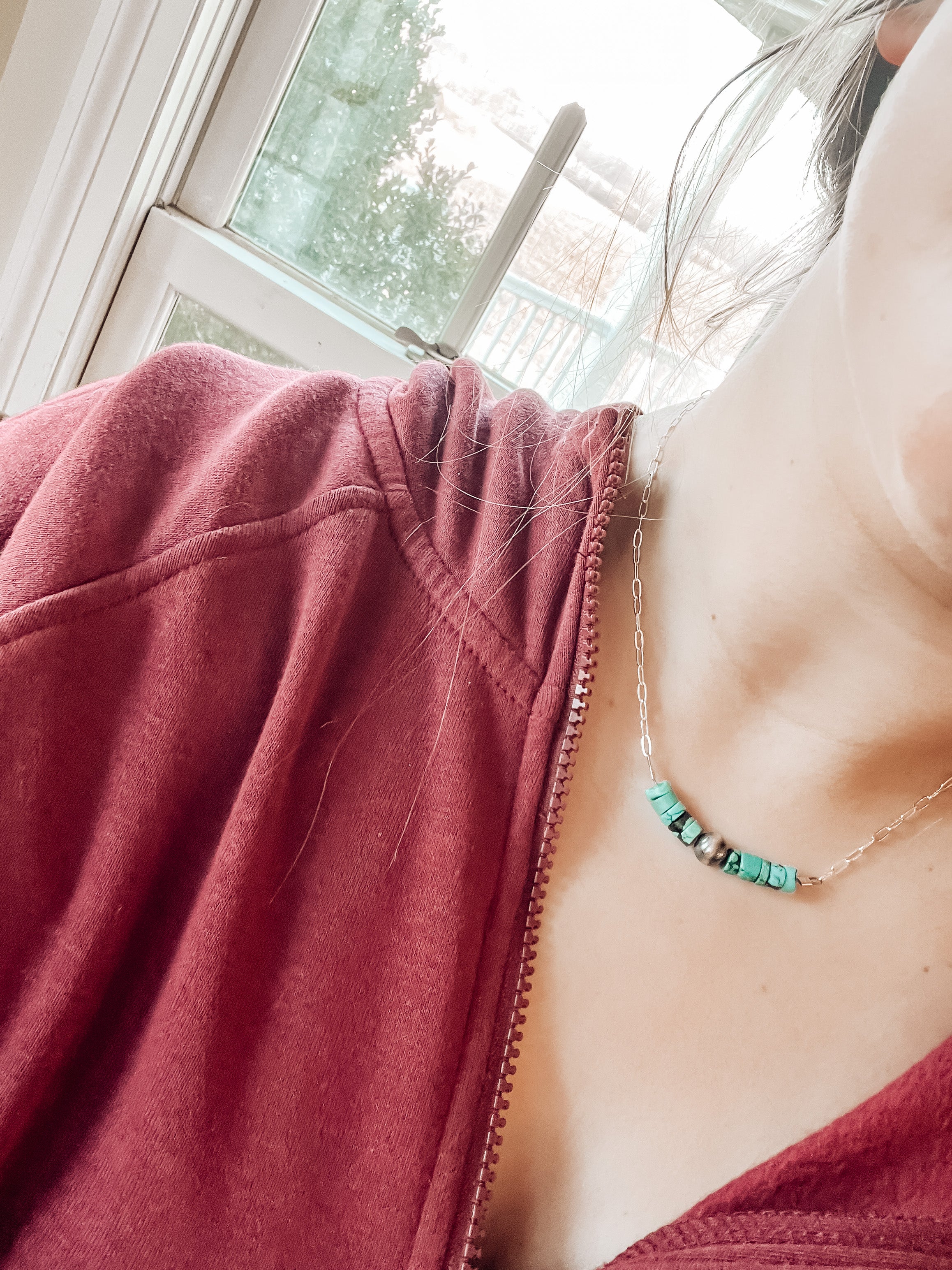 17in Turquoise + Navajo Pearl Chain Necklace