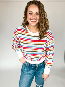 Rainbow Striped Crochet Sweater