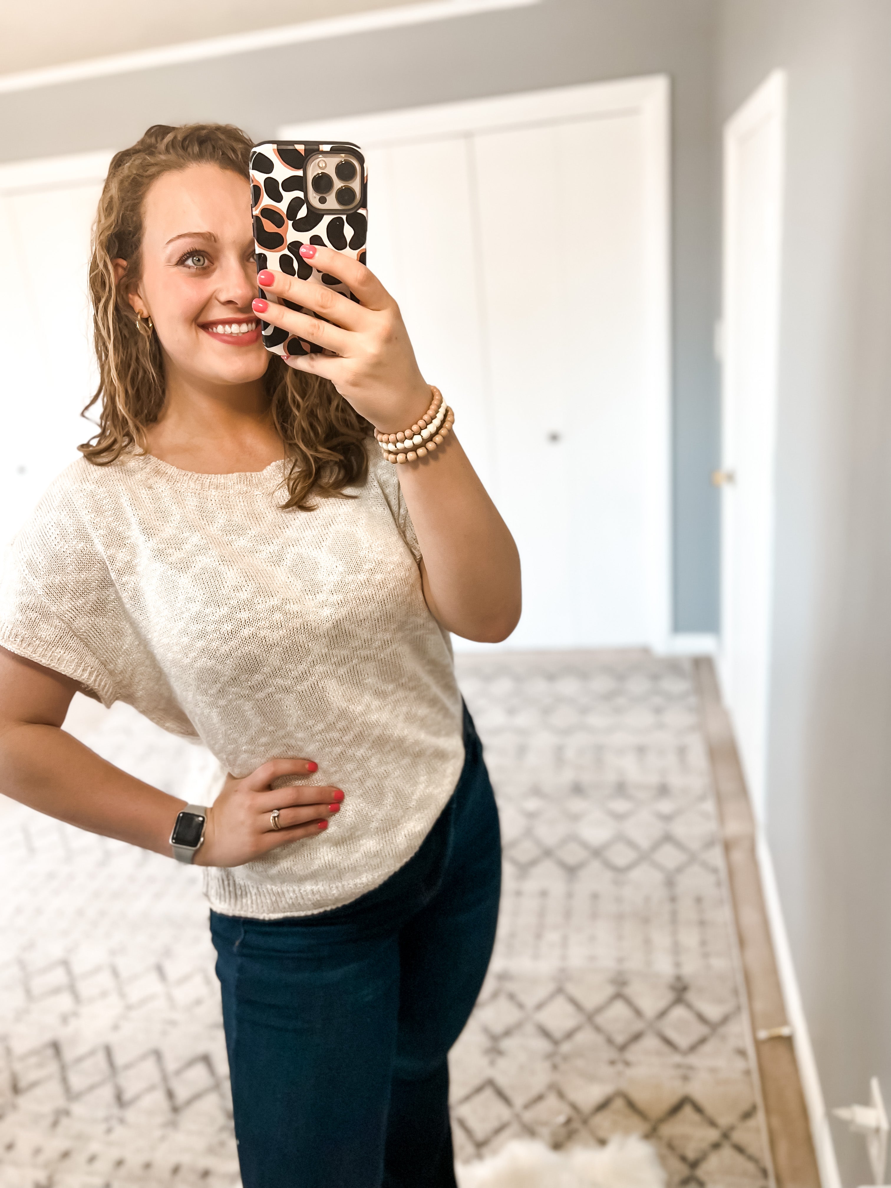 Taupe Short-Sleeve Sweater Top