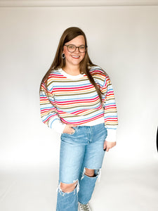 Rainbow Striped Crochet Sweater
